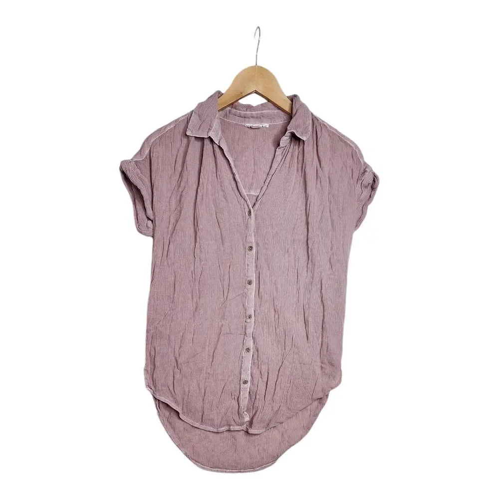 Caslon Short Sleeve Button‎ Down Blouse size Small Pink